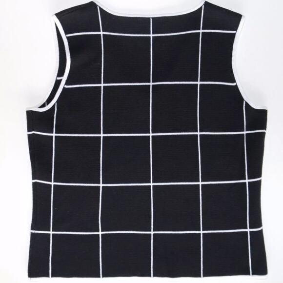 Deane & White Women's PM Black Knit V-Neck Windowpane Pullover Vest - Picture 7 of 8